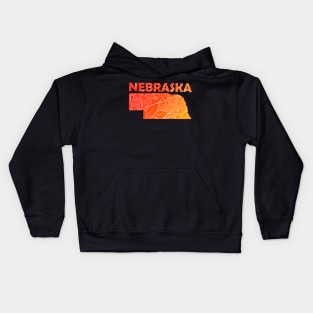 Colorful mandala art map of Nebraska with text in red and orange Kids Hoodie